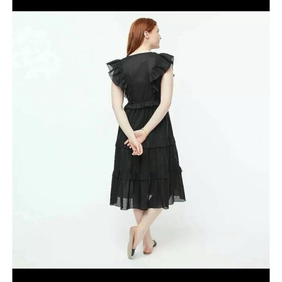 J. Crew Ruffle Sleeve Voile Dress Women's S Black 100% Cotton V-Neck A-Line - Picture 6 of 16